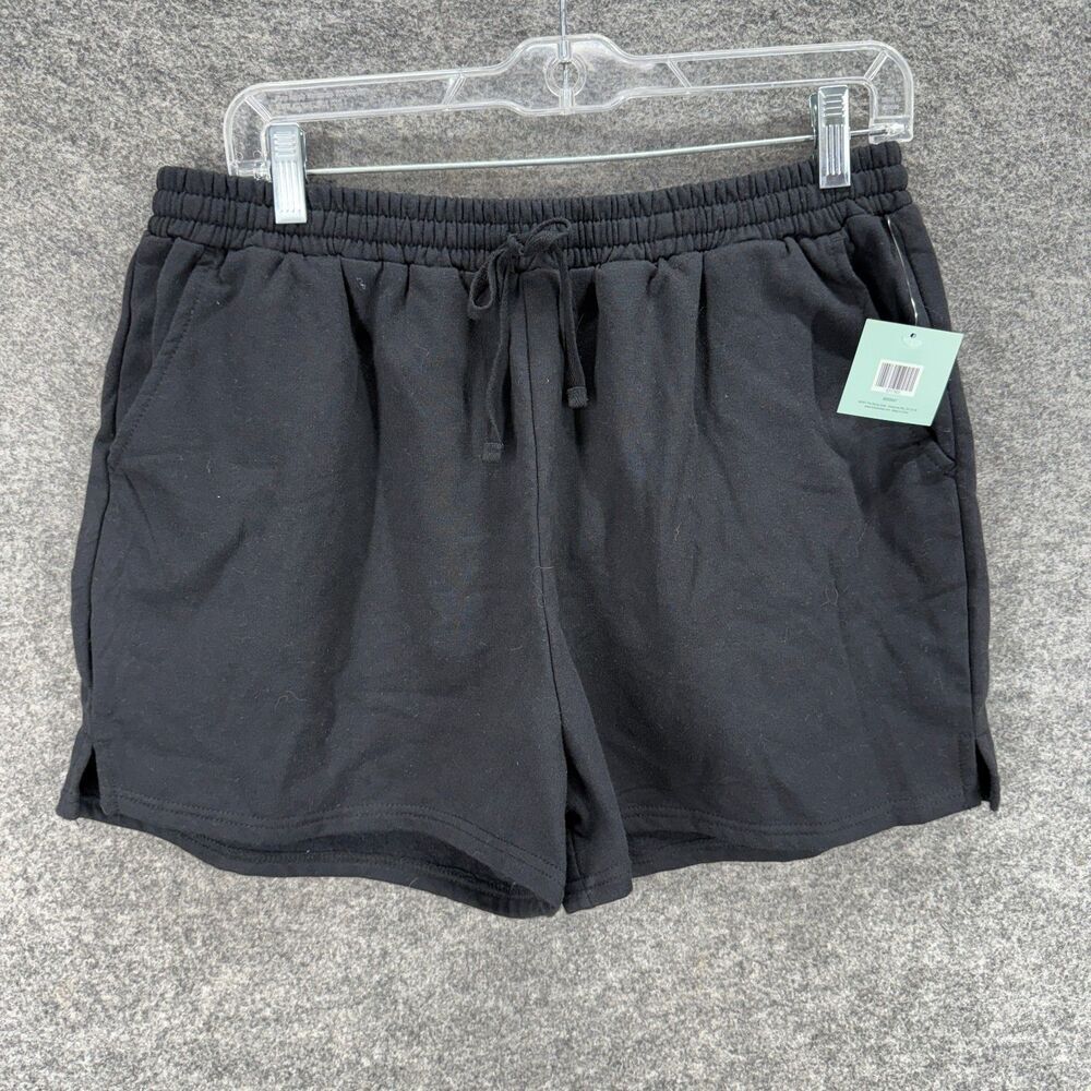 New Rebel Sweat Shorts Women L Large Black  Drawstring Spring Fleece Short